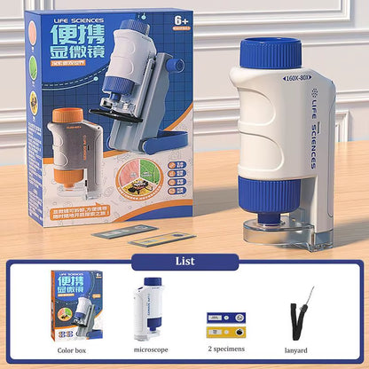 Kid Science Experiment Pocket Microscope Toy Kit 80-160X Educational Mini Handheld Microscope with Light Children STEM Toys Gift