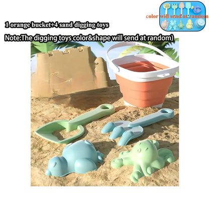 “Beach Sand Play Water Set – Folding Bucket & Sandbox Toys for Kids, Outdoor Summer Game Accessories (Color Random, 1/5/11 PCS)” - RELUX.STORE