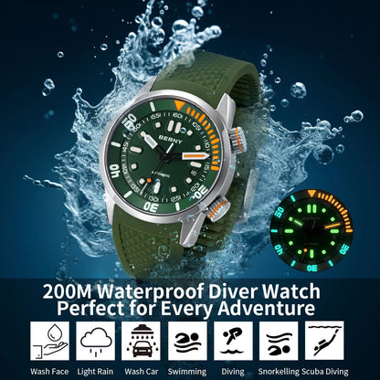 BERNY 20Bar Diver Men Mechanical Watch Miyota 8215 Super Luminous Sapphire Swiming Automatic Self Wind Silicone Men Wristwatch - RELUX.STORE
