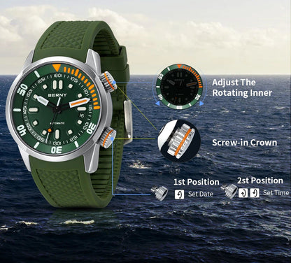 BERNY 20Bar Diver Men Mechanical Watch Miyota 8215 Super Luminous Sapphire Swiming Automatic Self Wind Silicone Men Wristwatch - RELUX.STORE