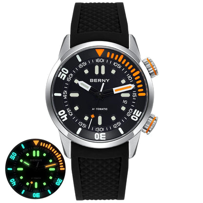 BERNY 20Bar Diver Men Mechanical Watch Miyota 8215 Super Luminous Sapphire Swiming Automatic Self Wind Silicone Men Wristwatch - RELUX.STORE