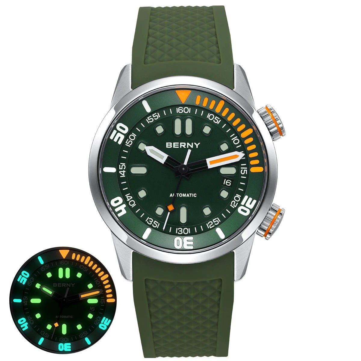 BERNY 20Bar Diver Men Mechanical Watch Miyota 8215 Super Luminous Sapphire Swiming Automatic Self Wind Silicone Men Wristwatch - RELUX.STORE