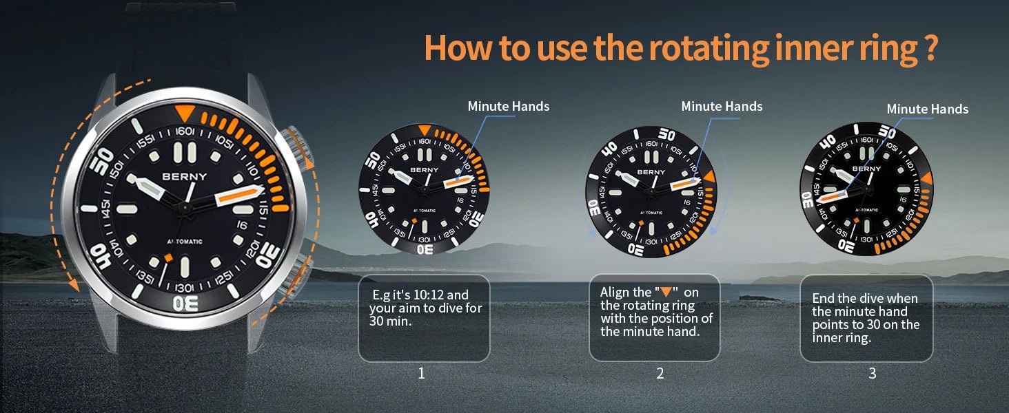 BERNY 20Bar Diver Men Mechanical Watch Miyota 8215 Super Luminous Sapphire Swiming Automatic Self Wind Silicone Men Wristwatch - RELUX.STORE
