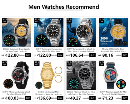 BERNY 20Bar Diver Men Mechanical Watch Miyota 8215 Super Luminous Sapphire Swiming Automatic Self Wind Silicone Men Wristwatch - RELUX.STORE