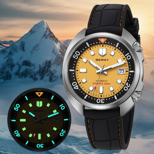 BERNY Automatic Diver Watch for Men Super Luminous Wristwatch Sapphire Sport Mechanical 20ATM 1970 Compressor Diving Men Watches - RELUX.STORE