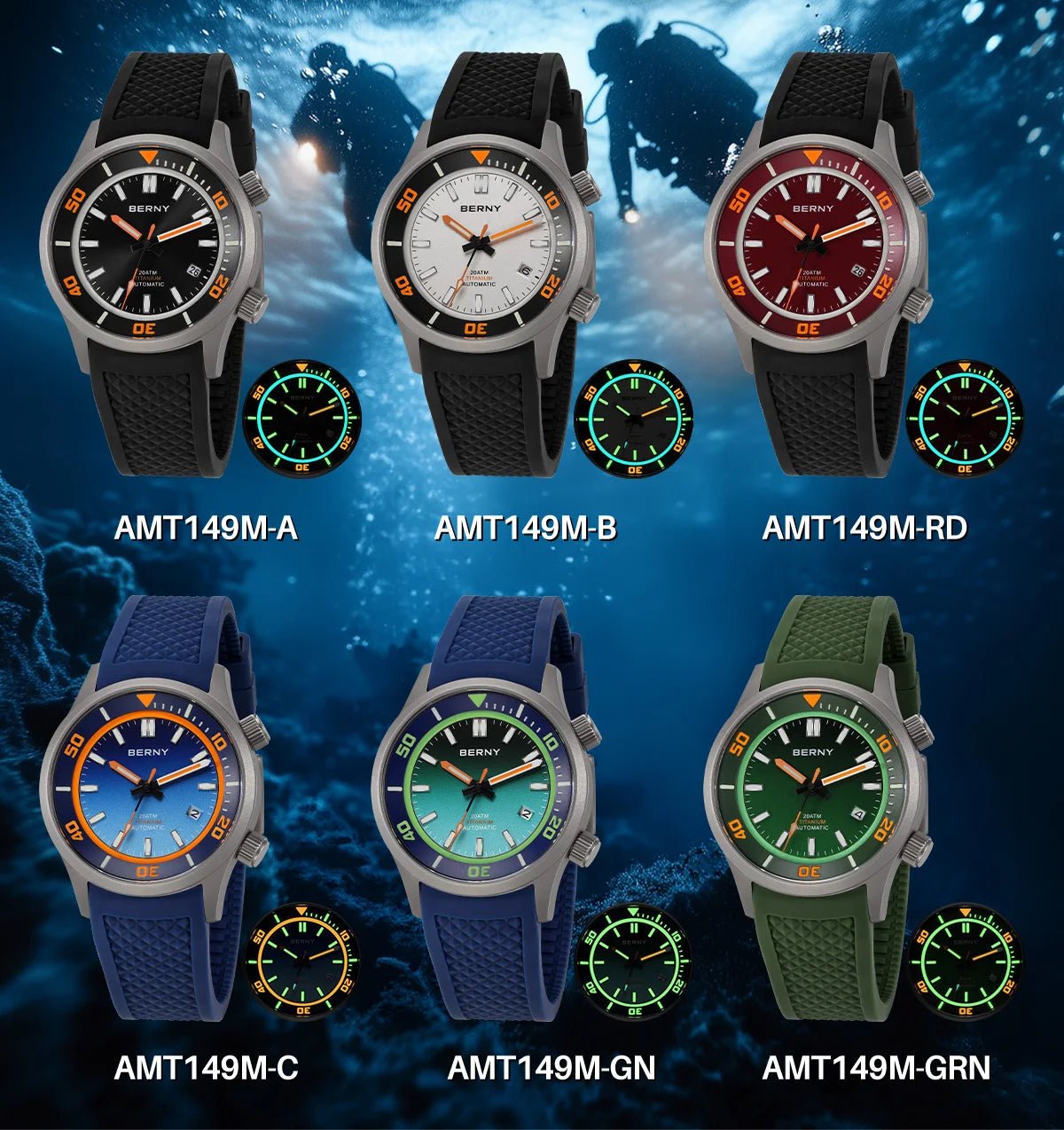 BERNY Automatic Full Titanium Diver Watch for Men Supper Luminous Sappire AR coated Miyota 8215 Compressor Mechanical Dive Watch - RELUX.STORE