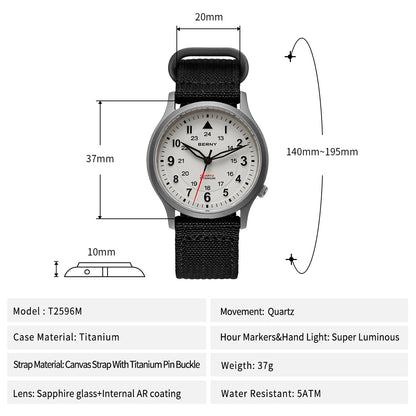 BERNY Titanium Watches for Men Classic Mens Field Pilot Watch Easy Read Outdoor Quartz Wristwatch Super Luminous Sapphire 5ATM - RELUX.STORE