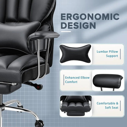 "Big & Tall Executive Office Chair – High Back Leather Ergonomic Reclining Desk Chair with Footrest & Lumbar Support" - RELUX.STORE