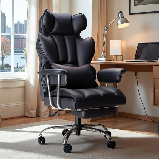 "Big & Tall Executive Office Chair – High Back Leather Ergonomic Reclining Desk Chair with Footrest & Lumbar Support" - RELUX.STORE