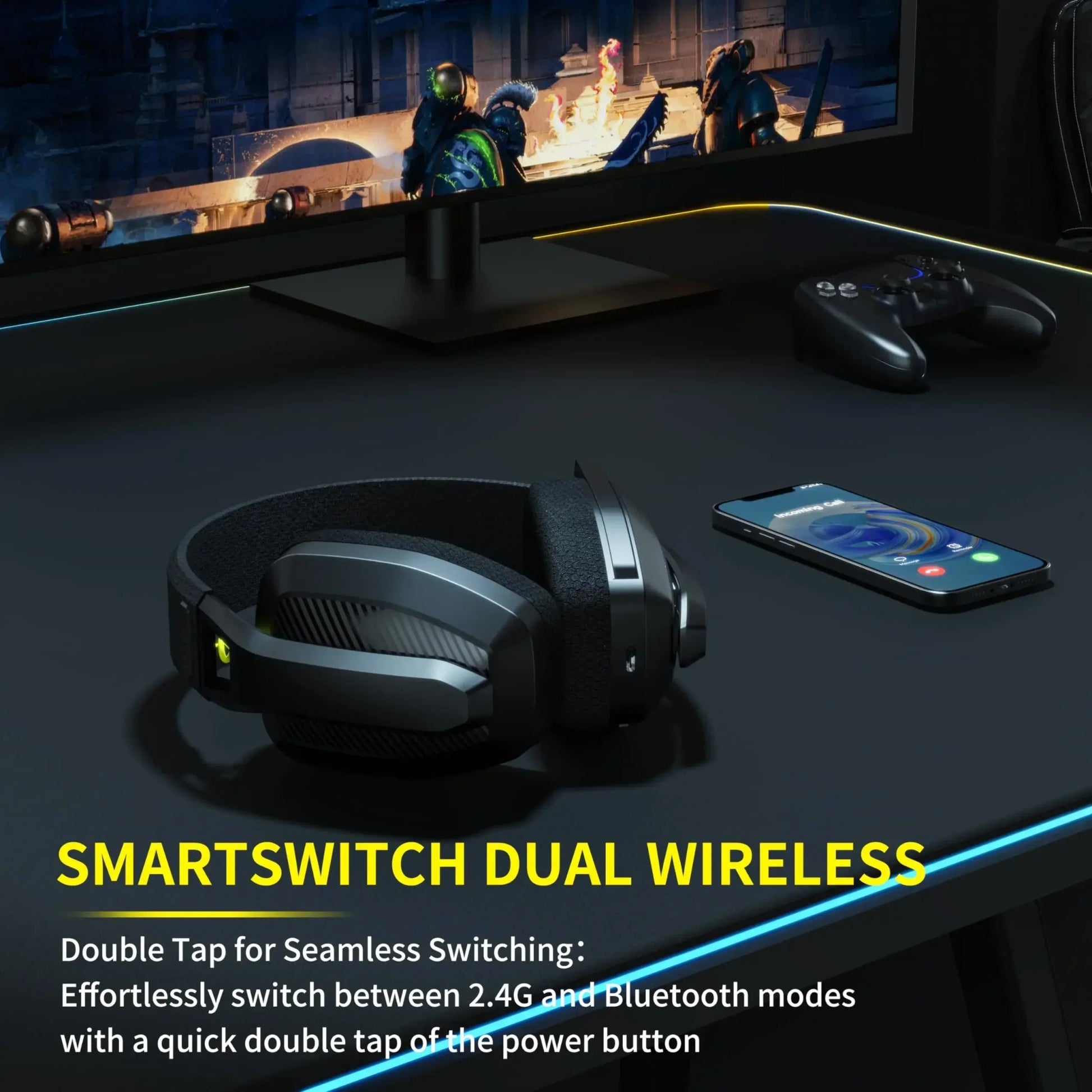 BINNUNE BW06 2.4GHz Wireless Gaming Headset – Bluetooth Headphones with Mic for PS5, PS4, PC & Mac - RELUX.STORE