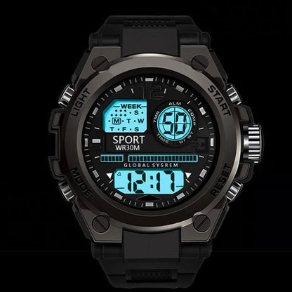 Black Sports Watch for Kids Students Men's Multifunction LED Digital Watch Waterproof Luminous Alarm Clock Electronic Watches - RELUX.STORE