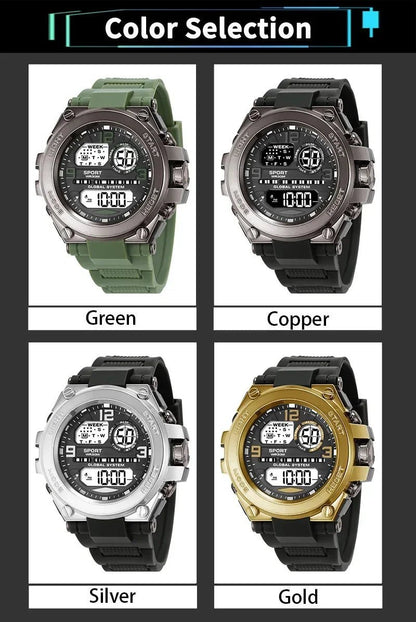 Black Sports Watch for Kids Students Men's Multifunction LED Digital Watch Waterproof Luminous Alarm Clock Electronic Watches - RELUX.STORE