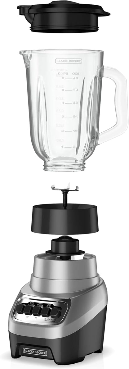 "BLACK+DECKER PowerCrush Countertop Blender – 6 - Cup Glass Jar, 700W Motor, Stainless Steel Blade, 4 - Speed Settings for Smoothies, Ice Crushing, Chopping & Pureeing, Dishwasher Safe" - RELUX.STORE