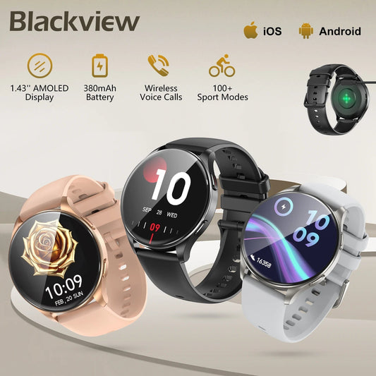 Blackview X20 Smart Watch with Health Monitoring Fitness Tracking 1.43” HD AMOLED Screen Bluetooth Watches for Men Women Gifts - RELUX.STORE