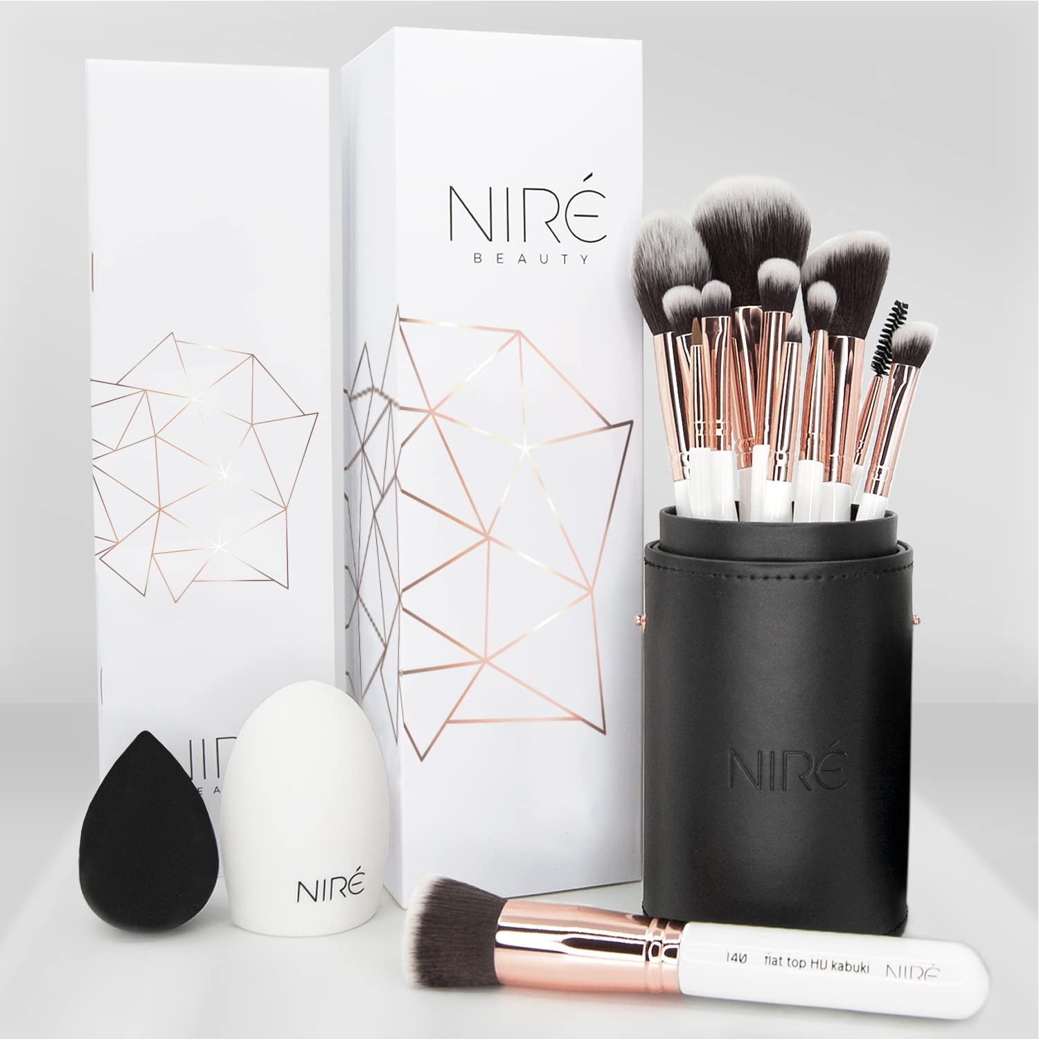 Beauty 15Piece Award Winning Pink Makeup Brushes: Pink Makeup Brush Set with Case, Makeup Sponge, Brush Cleaner, Guide, Gift Box