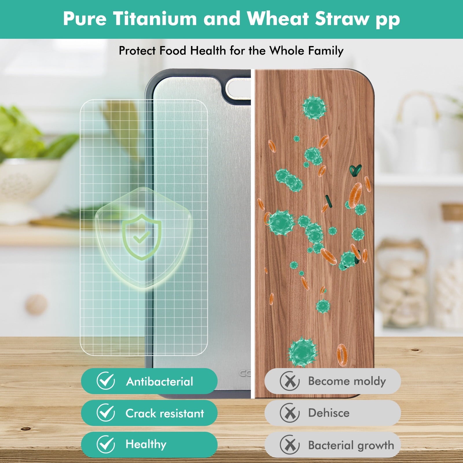 Premium Titanium Cutting Board for Kitchen – Extra Large 16”×11” Double-Sided Chopping Board | Food-Grade Pure Titanium & Wheat Straw PP | Durable, Dishwasher Safe, Easy to Clean