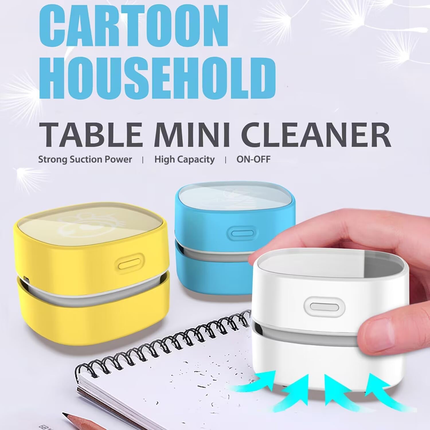 Mini Desktop Vacuum Cleaner – Cordless Table Dust Sweeper with 360º Rotatable Design, High-Endurance 90-Min Battery | Keyboard, Home, Office & School (White, AA Battery)