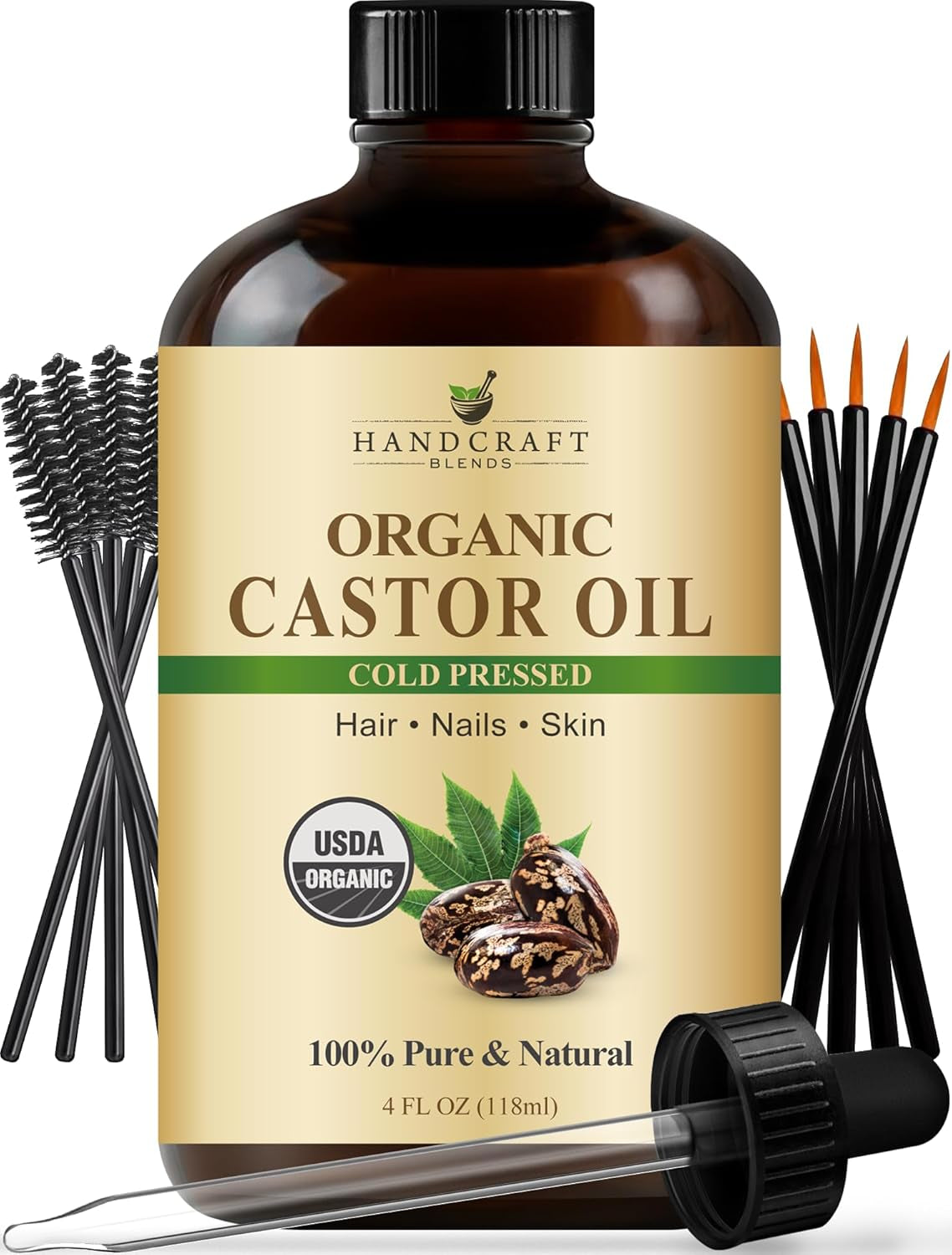 Organic Castor Oil - 16 Fl Oz - 100% Pure and Natural - Premium Grade Carrier Oil for Hair Growth, Eyelashes and Eyebrows - Hair and Body - Expeller-Pressed & Hexane-Free