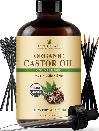 Organic Castor Oil - 16 Fl Oz - 100% Pure and Natural - Premium Grade Carrier Oil for Hair Growth, Eyelashes and Eyebrows - Hair and Body - Expeller-Pressed & Hexane-Free