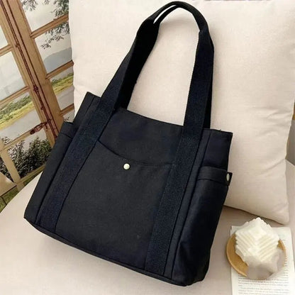 Canvas Women's Shoulder Bag Large Capacity Multiple Outer Pocket Zipper Tote Bag Student Handbag Shopping - RELUX.STORE