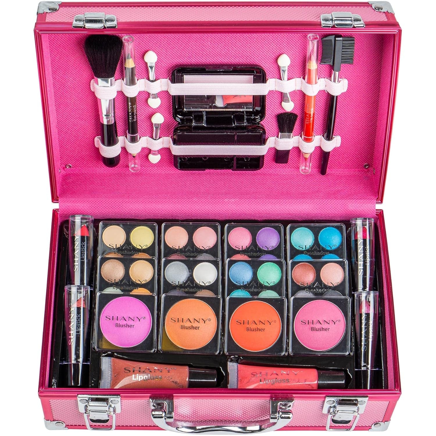 Carry All Make up Train Case with Pro Makeup Set, Beauty Brushes, Lipsticks, Eye Shadows, Blushes, Powders, and More - Reusable Cosmetics Storage Organizer - Premium Gift Packaging - Pink - RELUX.STORE