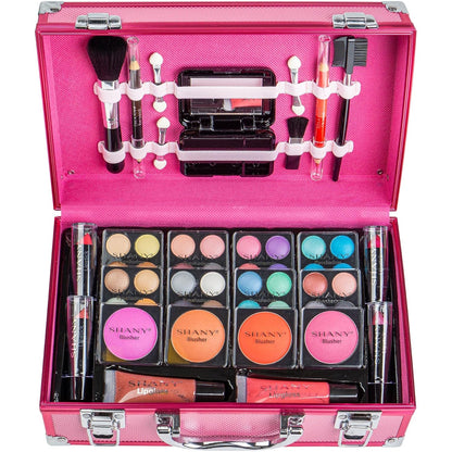 Carry All Make up Train Case with Pro Makeup Set, Beauty Brushes, Lipsticks, Eye Shadows, Blushes, Powders, and More - Reusable Cosmetics Storage Organizer - Premium Gift Packaging - Pink - RELUX.STORE