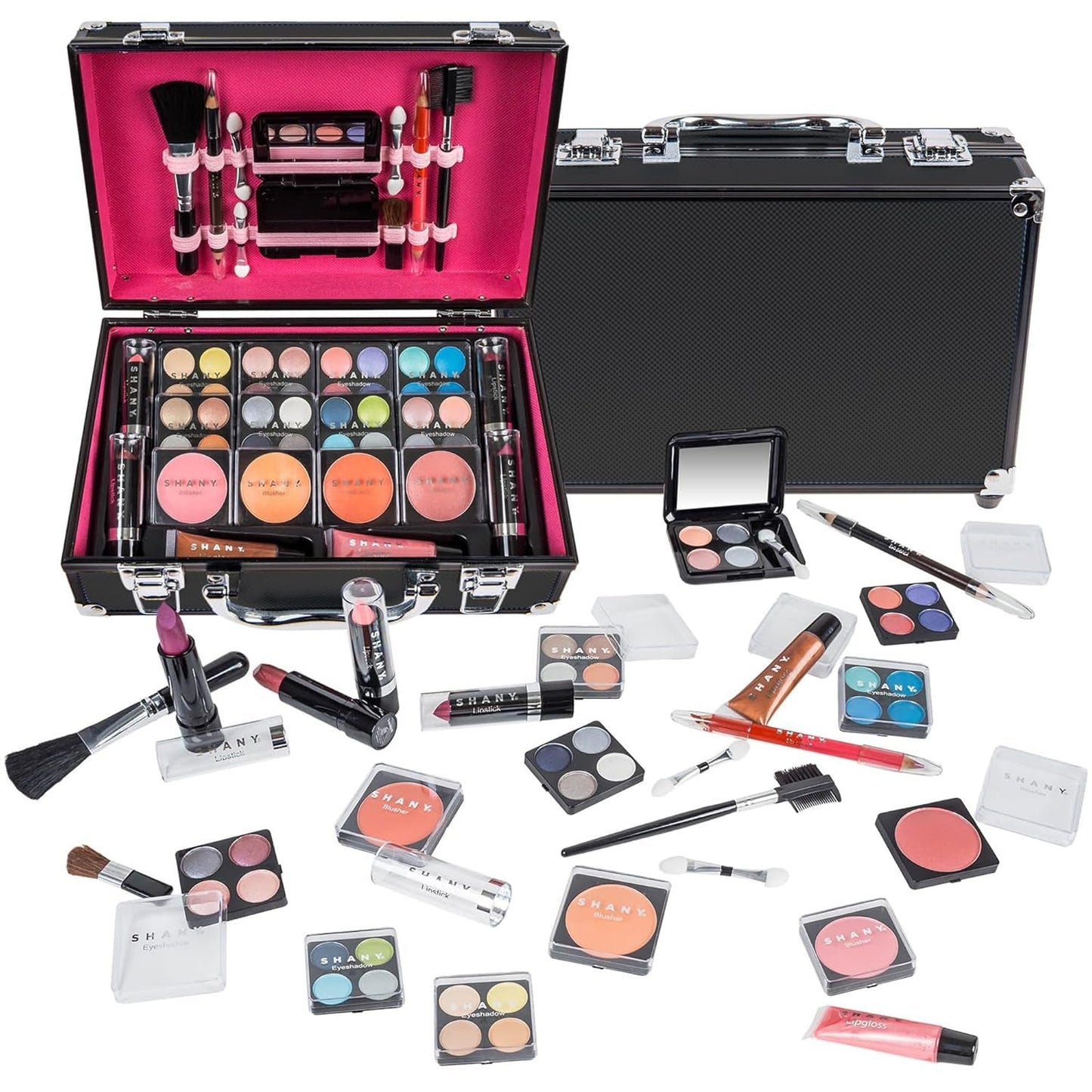 Carry All Make up Train Case with Pro Makeup Set, Beauty Brushes, Lipsticks, Eye Shadows, Blushes, Powders, and More - Reusable Cosmetics Storage Organizer - Premium Gift Packaging - Pink - RELUX.STORE