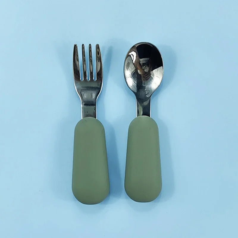 Baby Gadgets Tableware Set Children Utensil Stainless Steel Toddler Dinnerware Cutlery Cartoon Infant Food Feeding Spoon Fork RELUX.STORE