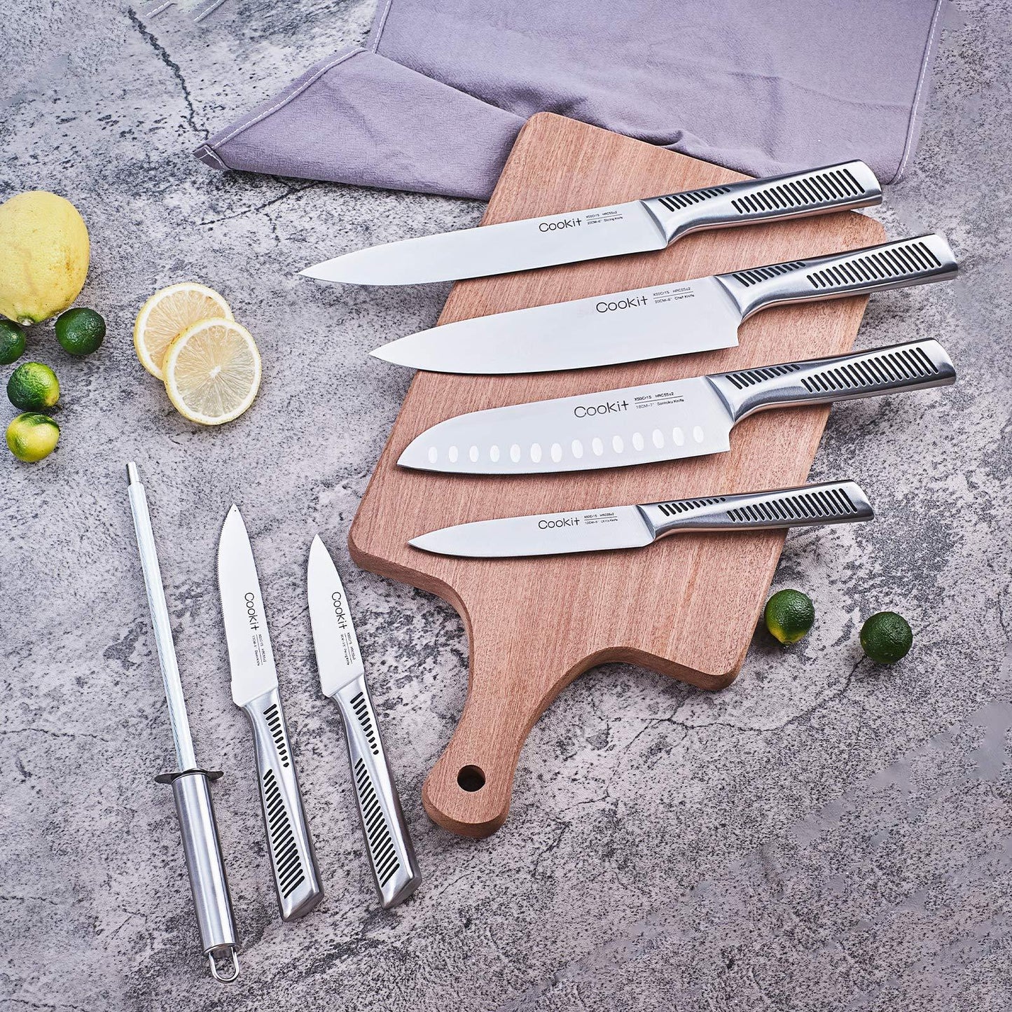 n-Slip German StainlessKitchen Knife Set, 15 Piece Knife Sets with Block, Chef Knives with No Steel Hollow Handle Cutlery Set with Multifunctional Scissors Knife Sharpener  Amazon Platform Banned