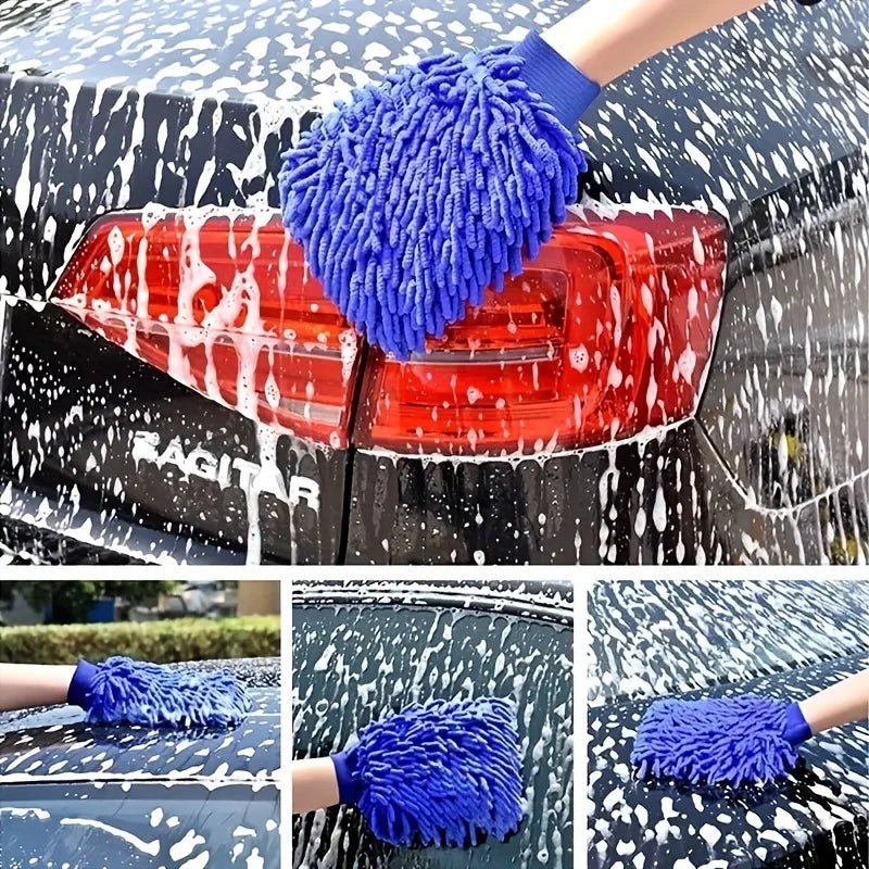 "Chenille Plush Car Cleaning Gloves – Thickened Double - Sided Ultrafine Fiber Gloves for Car Washing & Detailing" - RELUX.STORE
