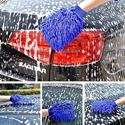 "Chenille Plush Car Cleaning Gloves – Thickened Double - Sided Ultrafine Fiber Gloves for Car Washing & Detailing" - RELUX.STORE