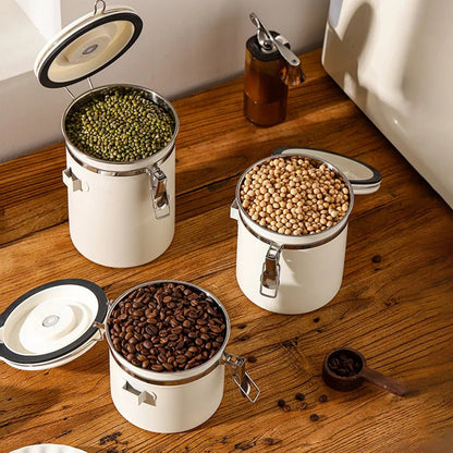 Coffee Beans Vacuum Sealed Jug,Stainless Steel Food Airtight Container for Kitchenware,Portable Grain Storage Can for Kitchen - RELUX.STORE