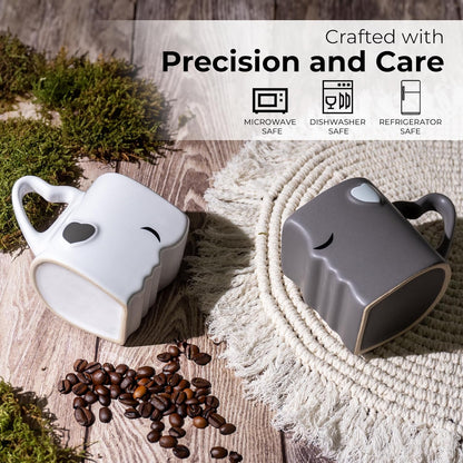 Coffee Mugs Kissing Mugs Set – Ceramic Mug Pair with Gift Box | Romantic Gray Coffee Cup Set for Couples - RELUX.STORE