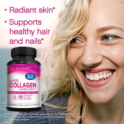 Collagen + Vitamin C plus Biotin, Anti - Aging Support, Antioxidant, Brightener, Skin, Hair & Nails Supplement, 120 Capsules - RELUX.STORE