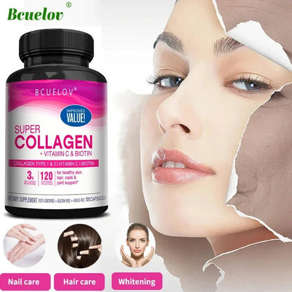 Collagen + Vitamin C plus Biotin, Anti - Aging Support, Antioxidant, Brightener, Skin, Hair & Nails Supplement, 120 Capsules - RELUX.STORE
