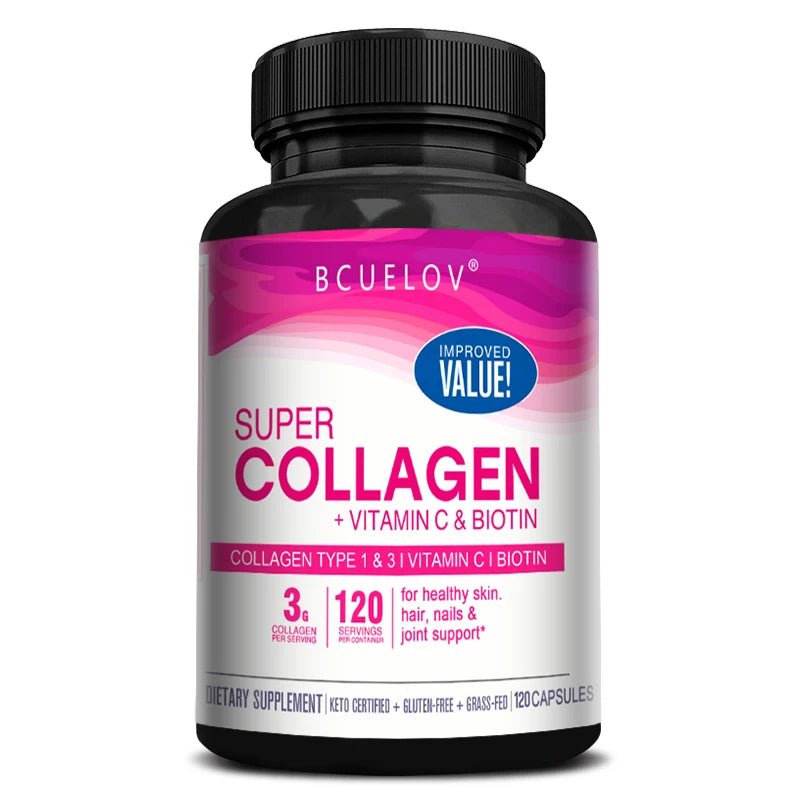 Collagen + Vitamin C plus Biotin, Anti - Aging Support, Antioxidant, Brightener, Skin, Hair & Nails Supplement, 120 Capsules - RELUX.STORE