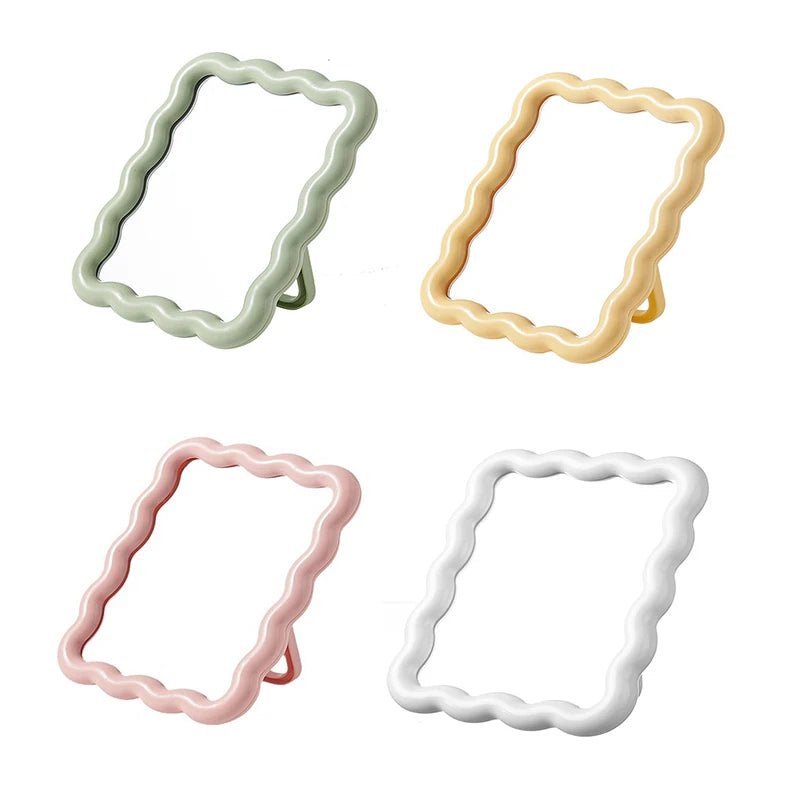 Corrugated Desktop Makeup Mirror Solid Color Simple Portable Handheld Makeup Mirror Foldable Student Compact Cute Mirror - RELUX.STORE