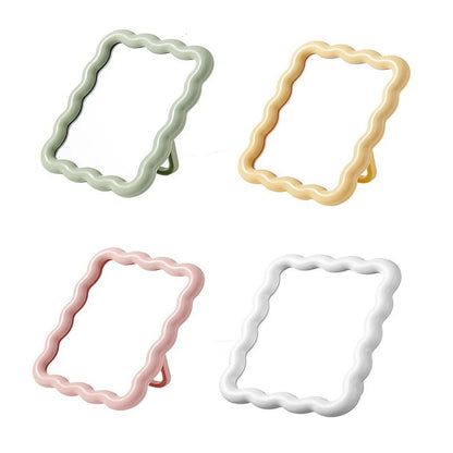 Corrugated Desktop Makeup Mirror Solid Color Simple Portable Handheld Makeup Mirror Foldable Student Compact Cute Mirror - RELUX.STORE