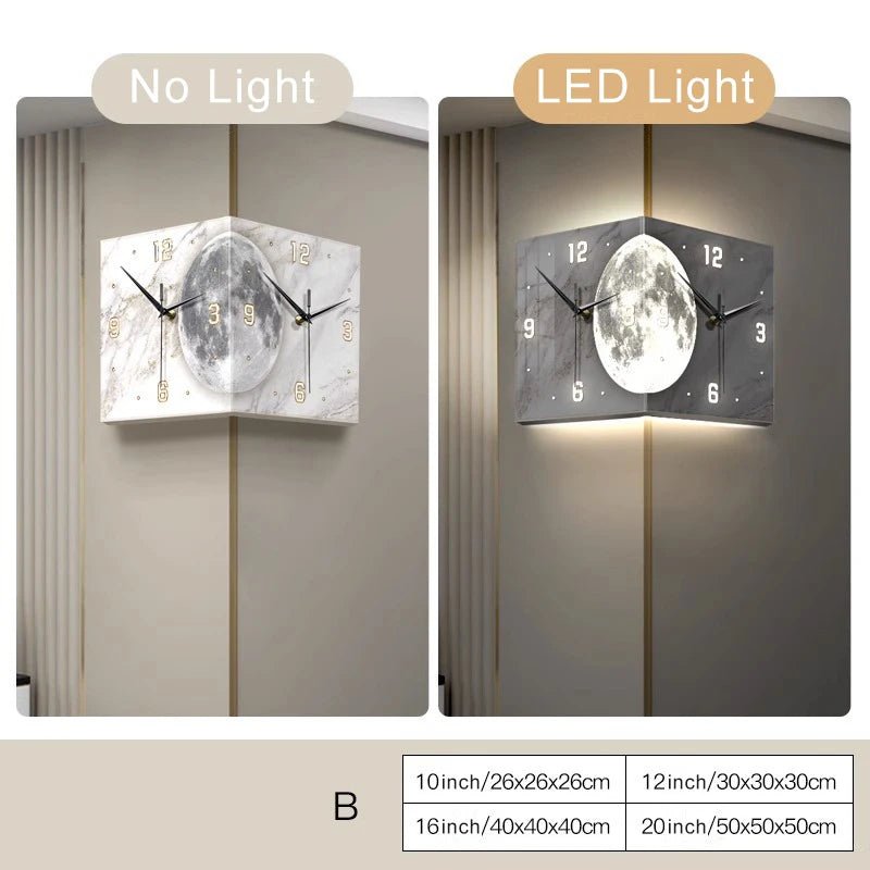 Creative Double - Sided Living Room Wall Clocks Silent Running Acrylic Moon - Light Emitting Backlit Display With Needle Drill - Free - RELUX.STORE