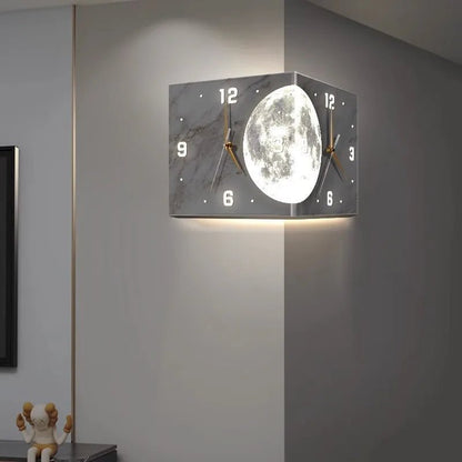 Creative Double - Sided Living Room Wall Clocks Silent Running Acrylic Moon - Light Emitting Backlit Display With Needle Drill - Free - RELUX.STORE