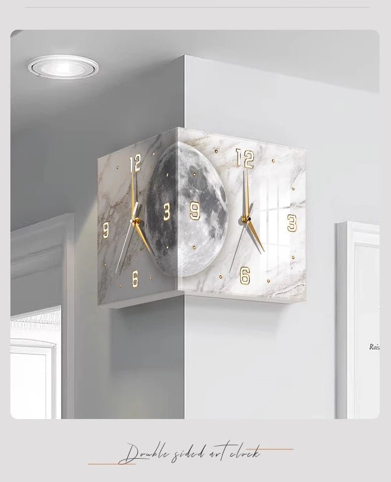 Creative Double - Sided Living Room Wall Clocks Silent Running Acrylic Moon - Light Emitting Backlit Display With Needle Drill - Free - RELUX.STORE