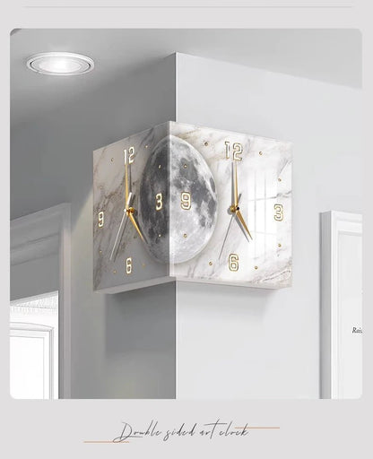 Creative Double - Sided Living Room Wall Clocks Silent Running Acrylic Moon - Light Emitting Backlit Display With Needle Drill - Free - RELUX.STORE