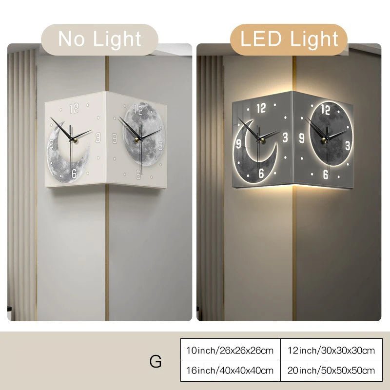Creative Double - Sided Living Room Wall Clocks Silent Running Acrylic Moon - Light Emitting Backlit Display With Needle Drill - Free - RELUX.STORE