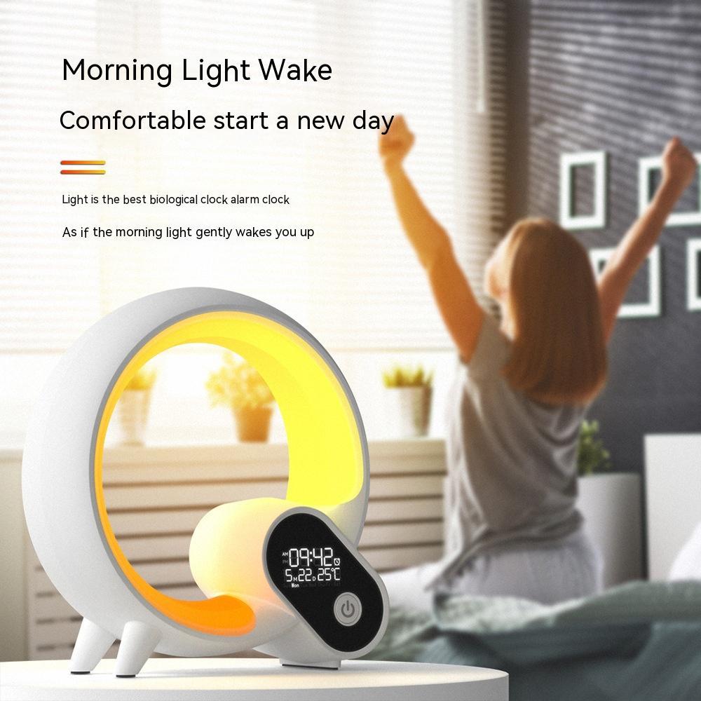 Creative Q Light Analog Sunrise Digital Display Alarm Clock Bluetooth Audio Intelligent Wake - up Q Colorful Atmosphere Light - RELUX.STORE