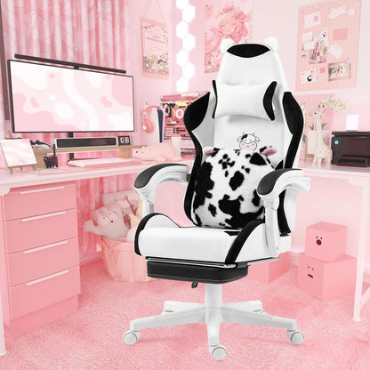 "Cute Gaming Chair with Lumbar Cushion & Decorative Ears – Ergonomic Reclining PC Game Chair with Footrest" - RELUX.STORE