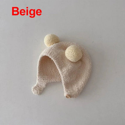 Cute Winter Warm Kids Girl Boys Baby Hats Fleece Wool Hemming Caps with Ball Solid Wool Ear Protection Hats Soft Newborn Bonnet - RELUX.STORECute Winter Warm Kids Girl Boys Baby Hats Fleece Wool Hemming Caps with Ball Solid Wool Ear Protection Hats Soft Newborn Bonnet