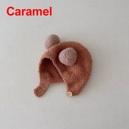 Cute Winter Warm Kids Girl Boys Baby Hats Fleece Wool Hemming Caps with Ball Solid Wool Ear Protection Hats Soft Newborn Bonnet - RELUX.STORECute Winter Warm Kids Girl Boys Baby Hats Fleece Wool Hemming Caps with Ball Solid Wool Ear Protection Hats Soft Newborn Bonnet