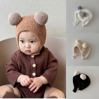 Cute Winter Warm Kids Girl Boys Baby Hats Fleece Wool Hemming Caps with Ball Solid Wool Ear Protection Hats Soft Newborn Bonnet - RELUX.STORECute Winter Warm Kids Girl Boys Baby Hats Fleece Wool Hemming Caps with Ball Solid Wool Ear Protection Hats Soft Newborn Bonnet