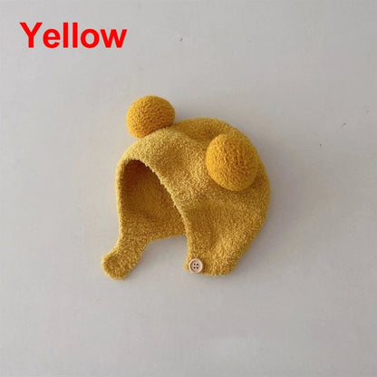 Cute Winter Warm Kids Girl Boys Baby Hats Fleece Wool Hemming Caps with Ball Solid Wool Ear Protection Hats Soft Newborn Bonnet - RELUX.STORECute Winter Warm Kids Girl Boys Baby Hats Fleece Wool Hemming Caps with Ball Solid Wool Ear Protection Hats Soft Newborn Bonnet