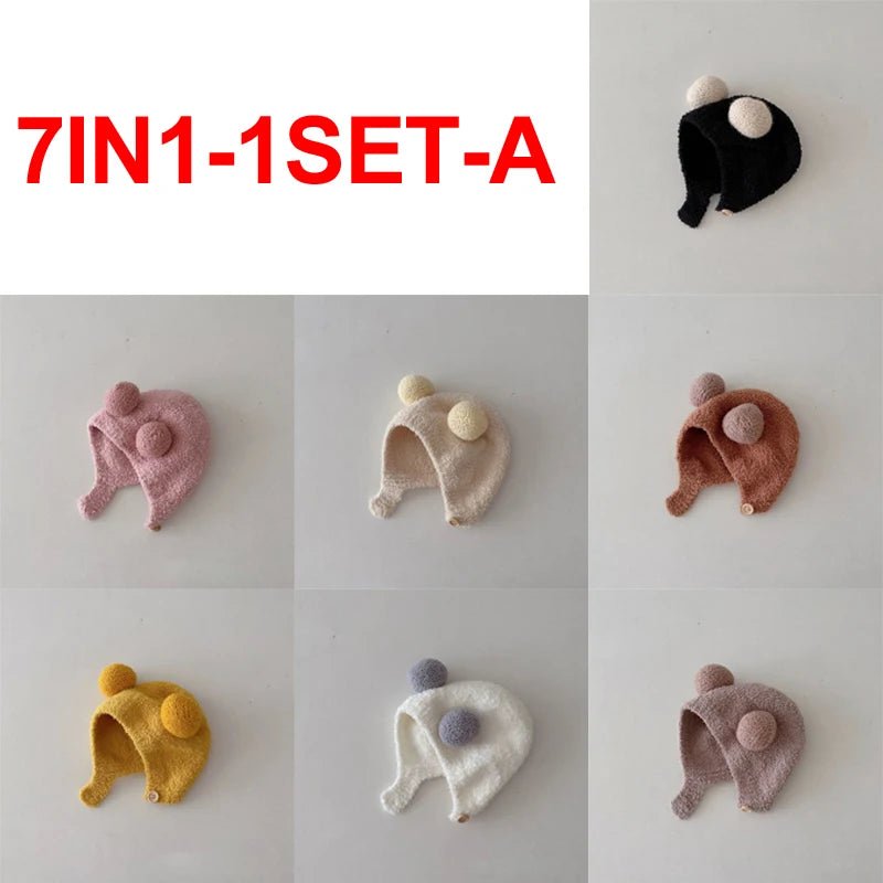 Cute Winter Warm Kids Girl Boys Baby Hats Fleece Wool Hemming Caps with Ball Solid Wool Ear Protection Hats Soft Newborn Bonnet - RELUX.STORECute Winter Warm Kids Girl Boys Baby Hats Fleece Wool Hemming Caps with Ball Solid Wool Ear Protection Hats Soft Newborn Bonnet